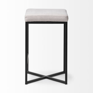 Mercana Frodo Modern Industrial Stool with Cream Cushioned Seat and Durable Iron Frame for Comfort White Fabric | Black Metal | Counter 68444