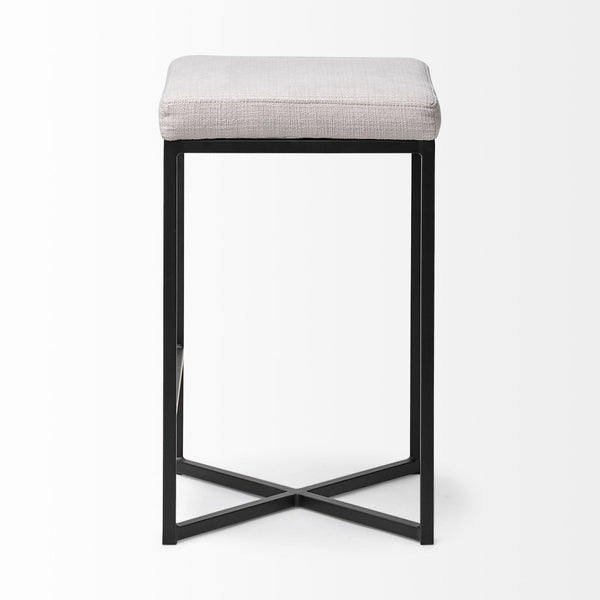 Mercana Frodo Modern Industrial Stool with Cream Cushioned Seat and Durable Iron Frame for Comfort White Fabric | Black Metal | Counter 68444