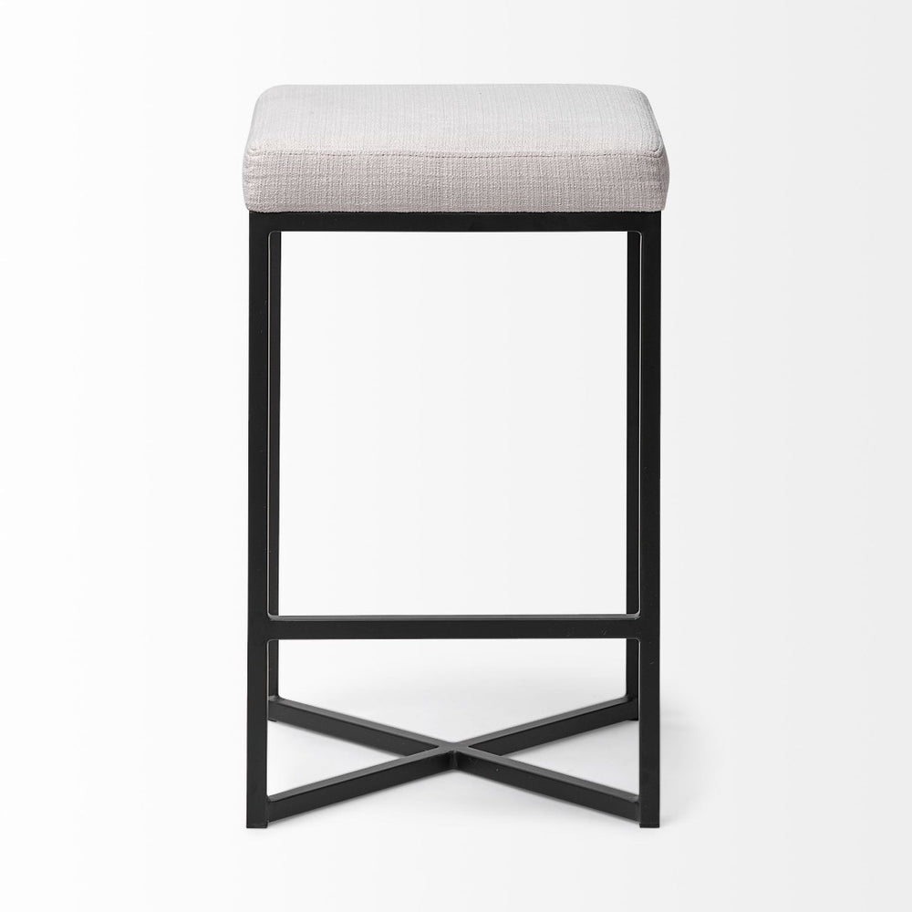 Mercana Frodo Modern Industrial Stool with Cream Cushioned Seat and Durable Iron Frame for Comfort White Fabric | Black Metal | Counter 68444