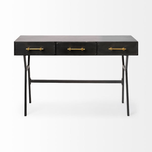 Mercana Vince Modern Glam 3-Drawer Writing Desk with Luxe Accents for Stylish Home Office Organization 68443
