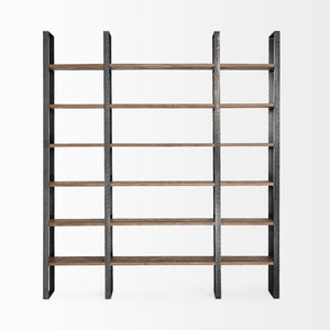 Mercana Taunton Industrial Six-Shelf Unit: Stylish Vertical Storage for Modern and Rustic Interiors, 90" Tall Dark Brown Wood | Black Metal 50367-AB