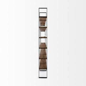 Mercana Taunton Industrial Six-Shelf Unit: Stylish Vertical Storage for Modern and Rustic Interiors, 90" Tall Dark Brown Wood | Black Metal 50367-AB