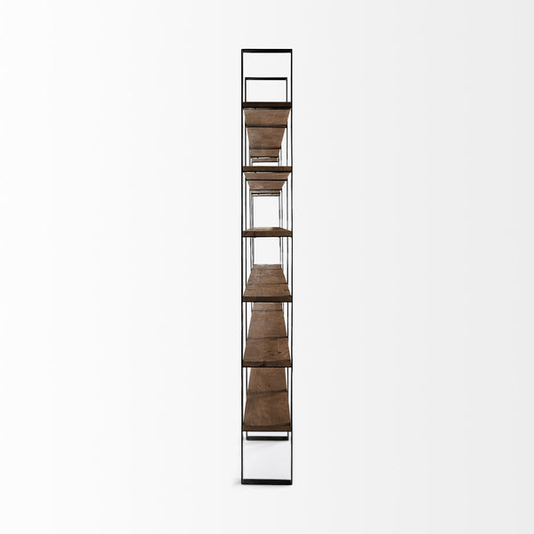 Mercana Taunton Industrial Six-Shelf Unit: Stylish Vertical Storage for Modern and Rustic Interiors, 90" Tall Dark Brown Wood | Black Metal 50367-AB