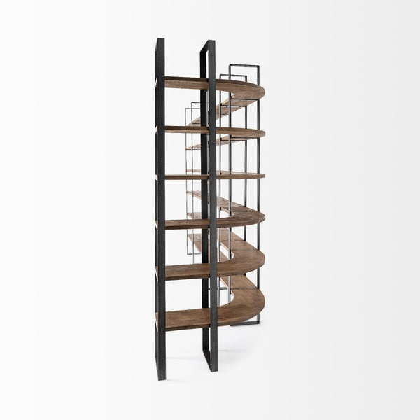 Mercana Taunton Industrial Six-Shelf Unit: Stylish Vertical Storage for Modern and Rustic Interiors, 90" Tall Dark Brown Wood | Black Metal 50367-AB