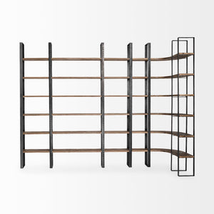 Mercana Taunton Industrial Six-Shelf Unit: Stylish Vertical Storage for Modern and Rustic Interiors, 90" Tall Dark Brown Wood | Black Metal 50367-AB