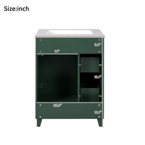 English Elm 24" Forest Green Bathroom Vanity Cabinet with Ceramic Sink, Soft-Close Door, 2 Drawers, Open-Back Access for Easy Plumbing and Durable Solid-Wood Frame N729P264336G