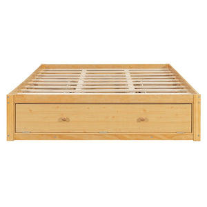 English Elm Queen Platform Storage Bed with Hydraulic Lift Footboard and Four Drawers Antique Finish Natural LP000139AAN