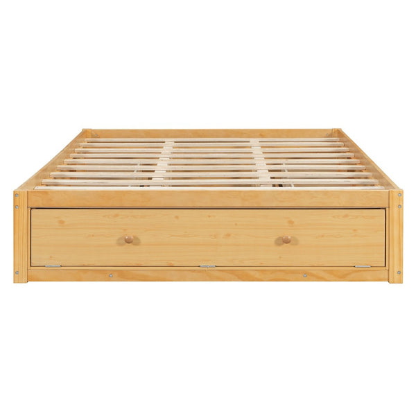 English Elm Queen Platform Storage Bed with Hydraulic Lift Footboard and Four Drawers Antique Finish Natural LP000139AAN