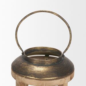 Mercana Andy I Tall Cylindrical Lantern – Rustic Farmhouse Candle Holder with Antique Brass Accents Natural Wood | 35H 68441