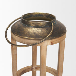 Mercana Andy I Tall Cylindrical Lantern – Rustic Farmhouse Candle Holder with Antique Brass Accents Natural Wood | 35H 68441