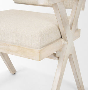 Mercana Topanga Dining Chair - Elegant Solid Back Design with Plush Upholstery for Coastal and Modern Spaces Cream Fabric | Blonde Wood 68505