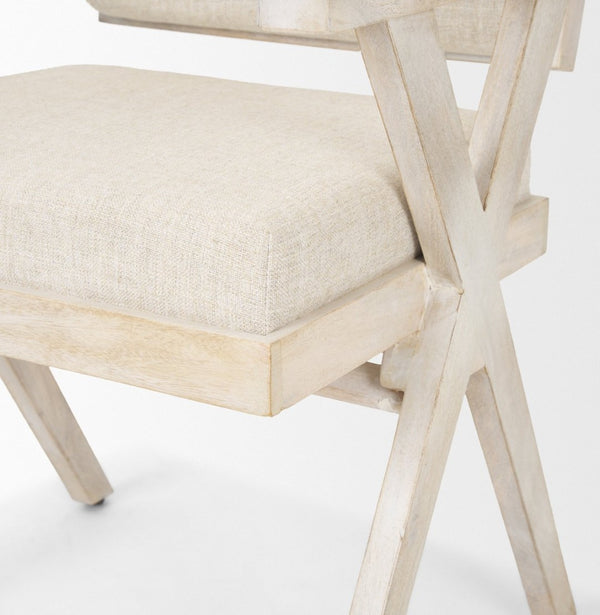 Mercana Topanga Dining Chair - Elegant Solid Back Design with Plush Upholstery for Coastal and Modern Spaces Cream Fabric | Blonde Wood 68505