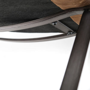 Mercana Flavelle I Stylish Brown Leather Accent Chair with Solid Iron Base for Modern Home Comfort & Elegance Brown Leather | Black Iron 68575