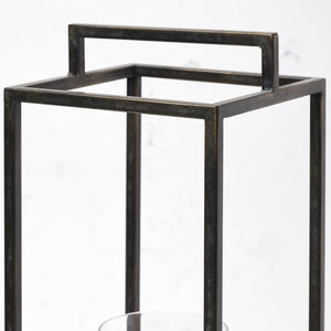 Mercana Orionis Elegant Wood and Metal Lantern Candle Holder for Stylish Ambient Lighting in Any Space Black Metal | Brown Wood | 24H 68652
