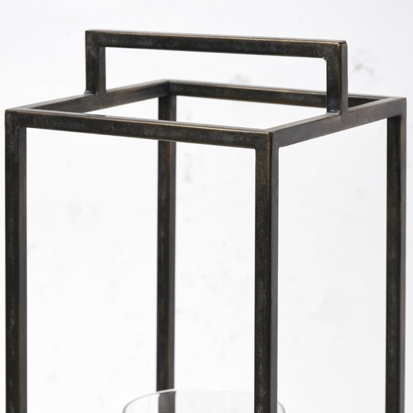 Mercana Orionis Elegant Wood and Metal Lantern Candle Holder for Stylish Ambient Lighting in Any Space Black Metal | Brown Wood | 24H 68652