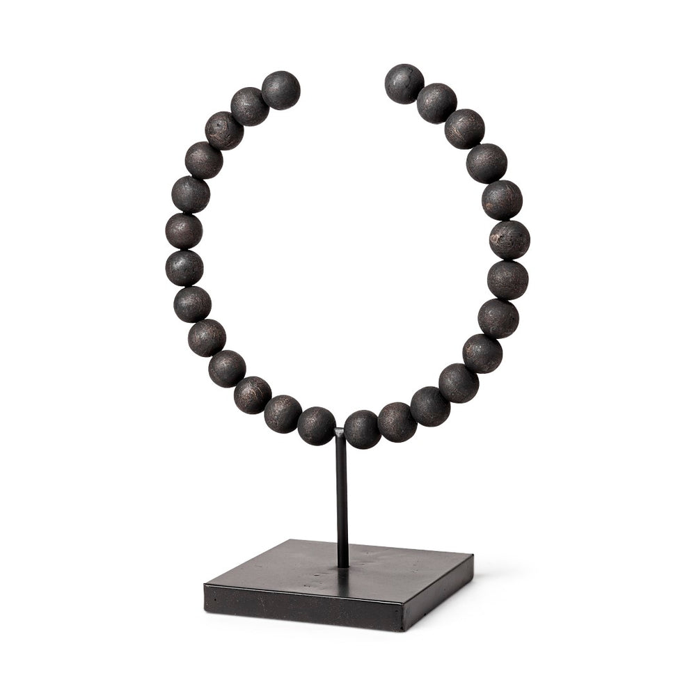 Mercana Pontchartrain Decorative Object - Hand-Finished White Beaded Broken Sphere with Gold Base Accent Black Wood | 15.6H 68683