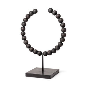 Mercana Pontchartrain Decorative Object - Hand-Finished White Beaded Broken Sphere with Gold Base Accent Black Wood | 15.6H 68683