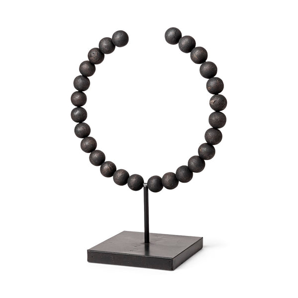 Mercana Pontchartrain Decorative Object - Hand-Finished White Beaded Broken Sphere with Gold Base Accent Black Wood | 15.6H 68683