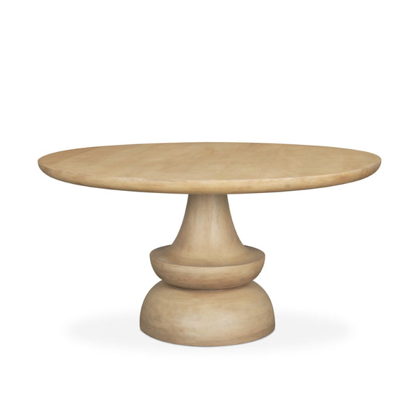 Mercana Crossman Solid Mango Wood Dining Table with Sculptural Pedestal Base for Elegant Gatherings 60" Blonde Wood Top | Blonde Wood Base 68518-AB