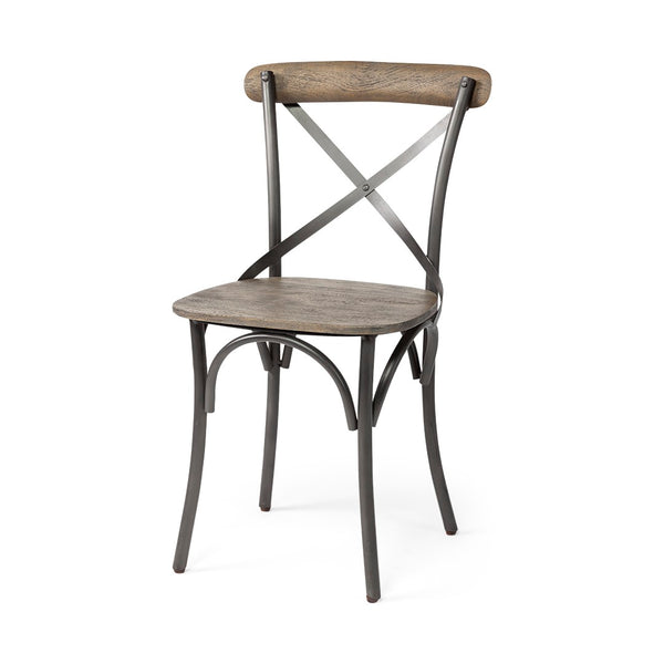 Mercana Etienne Rustic Industrial Dining Chair with Solid Wood Seat and Sturdy Iron Frame for Versatile Use Brown Wood | Black Metal 50450