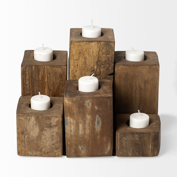 Mercana Cassius Rustic Nine Block Tealight Candle Holder - Handcrafted Wooden Accent for Any Interior Style 68453
