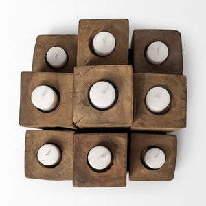 Mercana Cassius Rustic Nine Block Tealight Candle Holder - Handcrafted Wooden Accent for Any Interior Style 68453