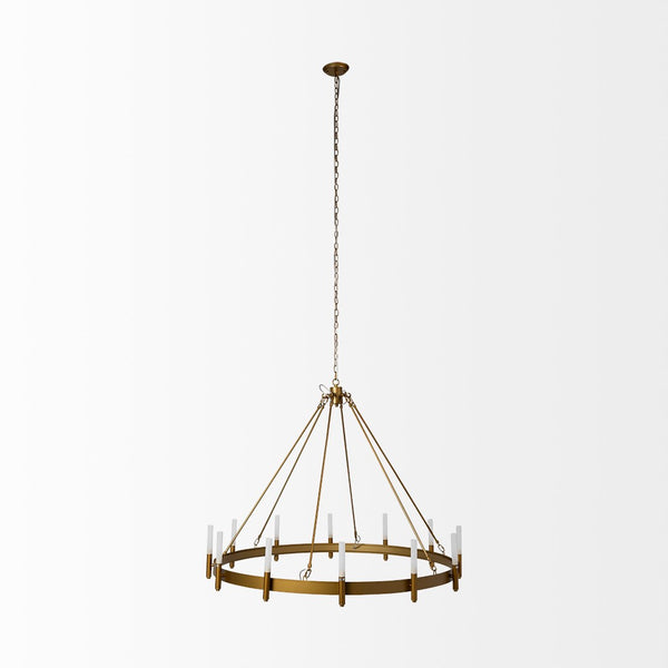 Mercana Decamp I Wagon-Wheel Chandelier: Modern Elegance with Twelve Frosted Glass Tubes for Stunning Illumination Gold Metal 68595
