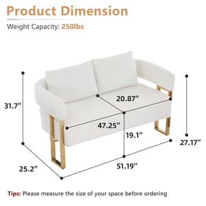 English Elm TS Modern decorative chair with teddy fleece upholstery, ergonomic sponge cushion and gold legs for luxe comfort and style White+Gold W2311P364620