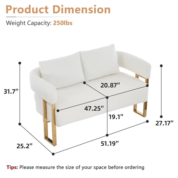 English Elm TS Modern decorative chair with teddy fleece upholstery, ergonomic sponge cushion and gold legs for luxe comfort and style White+Gold W2311P364620