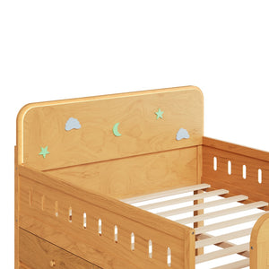 English Elm Wooden Full Bed Frame with Led Headboard Four Storage Drawers and Ladder Shelf Wood N7090004028D
