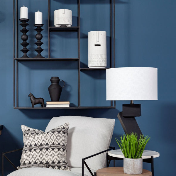 Mercana Candelero Small Grooved Table Candle Holder - Modern Matte Accent for Stylish Home Décor Spaces Black Metal | 13H 68558