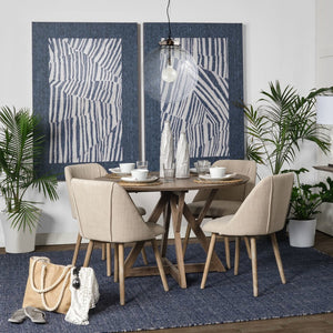 Mercana Jennings 60" Round Mango Wood Dining Table with Geometric Base for Modern Dining Spaces 48" Brown Wood Top | Brown Wood Base 67492