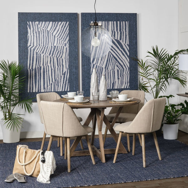 Mercana Jennings 60" Round Mango Wood Dining Table with Geometric Base for Modern Dining Spaces 48" Brown Wood Top | Brown Wood Base 67492