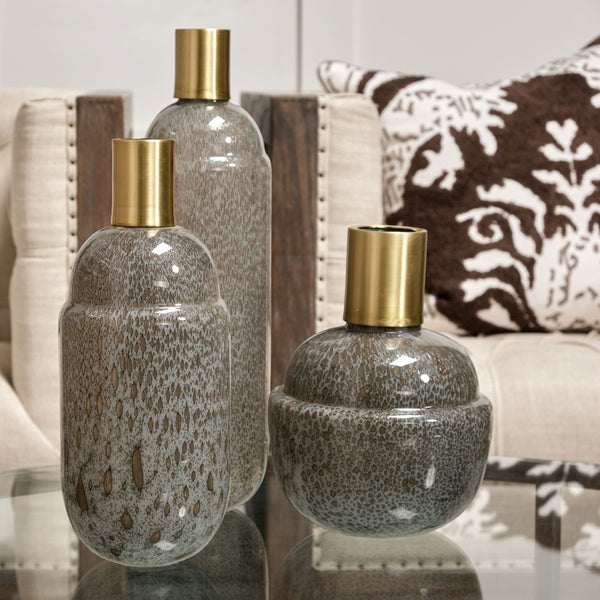 Mercana Toba Elegant Gourd-Style Glass Vase with Luxe Gold Neck - Ideal for Modern Home Décor Accents Brown/Gold Glass | 12H 68052