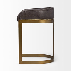 Mercana Hollyfield Modern Luxe Stool with Cushioned Seat and Stylish Metal Base for Kitchen or Bar Use Black Leather | Antiqued Gold  Metal | Counter 67079
