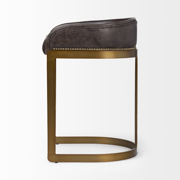 Mercana Hollyfield Modern Luxe Stool with Cushioned Seat and Stylish Metal Base for Kitchen or Bar Use Black Leather | Antiqued Gold  Metal | Counter 67079
