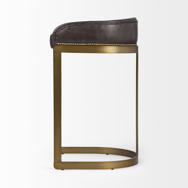 Mercana Hollyfield Modern Luxe Stool with Cushioned Seat and Stylish Metal Base for Kitchen or Bar Use Black Leather | Antiqued Gold Metal | Bar 67080