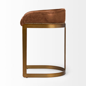 Mercana Hollyfield Counter Stool: Luxe Leather Seat with Industrial Metal Base for Modern Interiors Brown Leather | Gold Metal | Counter 68573