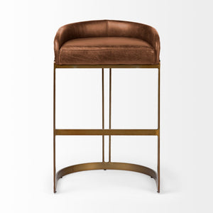 Mercana Hollyfield Counter Stool: Luxe Leather Seat with Industrial Metal Base for Modern Interiors Brown Leather | Gold Metal | Bar 68574
