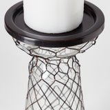 Mercana Shandra I Small Glass w/Metal Wire Snakeskin Pattern Table Candle Holder 68156