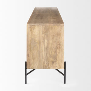 Mercana Cairo 78-Inch Four-Door Sideboard with Elegant Carved Design and Sturdy Iron Frame for Storage 68514