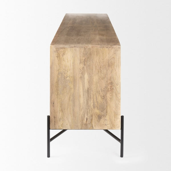 Mercana Cairo 78-Inch Four-Door Sideboard with Elegant Carved Design and Sturdy Iron Frame for Storage 68514