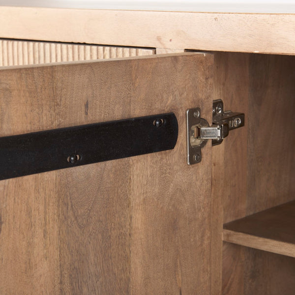 Mercana Cairo 78-Inch Four-Door Sideboard with Elegant Carved Design and Sturdy Iron Frame for Storage 68514