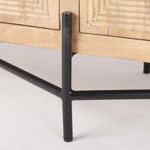 Mercana Cairo 78-Inch Four-Door Sideboard with Elegant Carved Design and Sturdy Iron Frame for Storage 68514