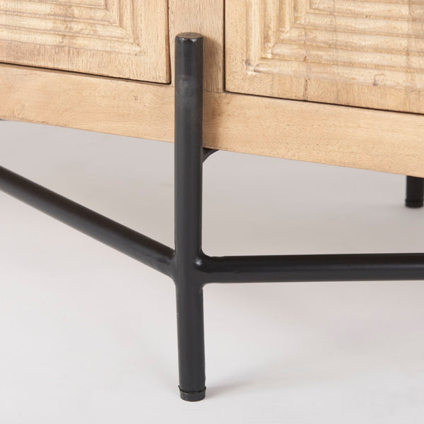 Mercana Cairo 78-Inch Four-Door Sideboard with Elegant Carved Design and Sturdy Iron Frame for Storage 68514