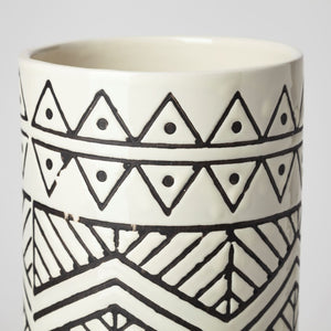 Mercana Uhura I Stylish Geometric Patterned Vase for Modern Interiors – Perfect for Florals or Decor Cream/Black Ceramic | 14H 68623