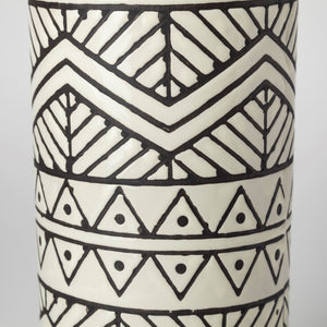Mercana Uhura I Stylish Geometric Patterned Vase for Modern Interiors – Perfect for Florals or Decor Cream/Black Ceramic | 14H 68623