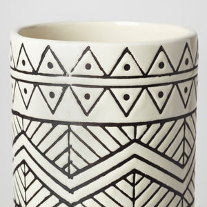 Mercana Uhura I Stylish Geometric Patterned Vase for Modern Interiors – Perfect for Florals or Decor Cream/Black Ceramic | 17H 68624
