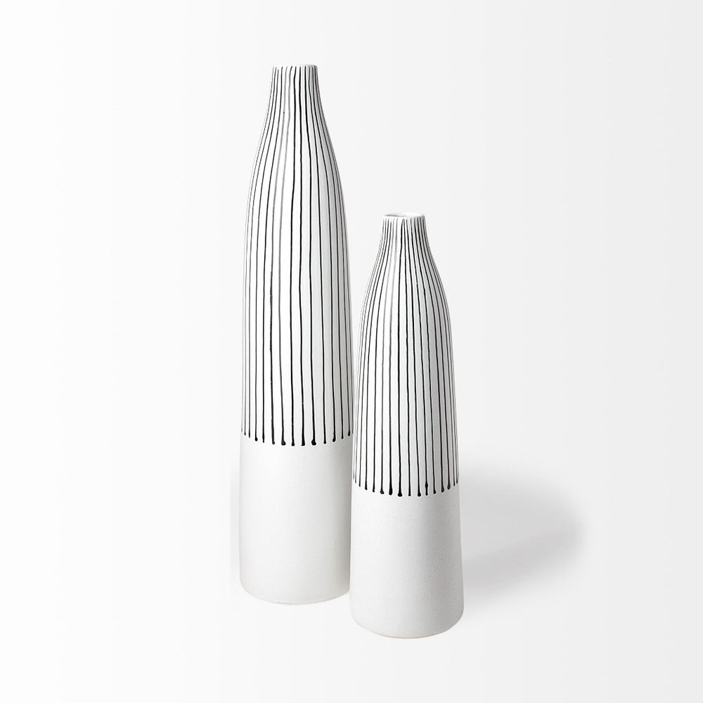 Mercana Kira Small Pinstripe Ceramic Vase - Modern Sculptural Décor for Chic Home Accents and Styling 68625