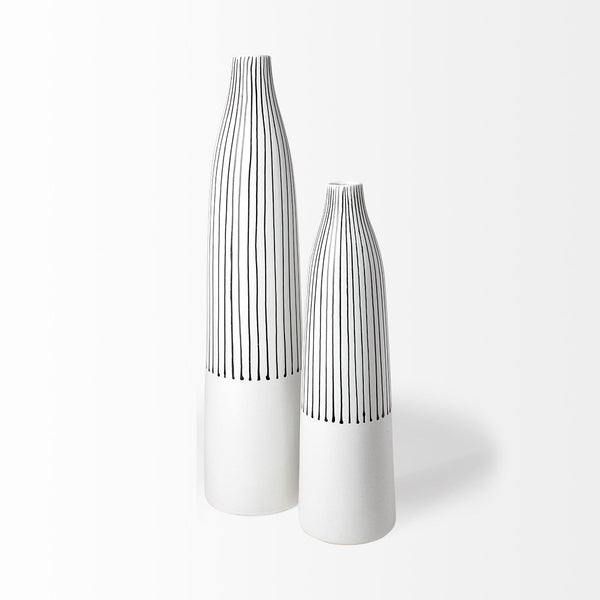 Mercana Kira Small Pinstripe Ceramic Vase - Modern Sculptural Décor for Chic Home Accents and Styling 68625